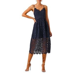 NWT ASTR the Label Lace A Line Midi Dress in Navy Blue Size Small